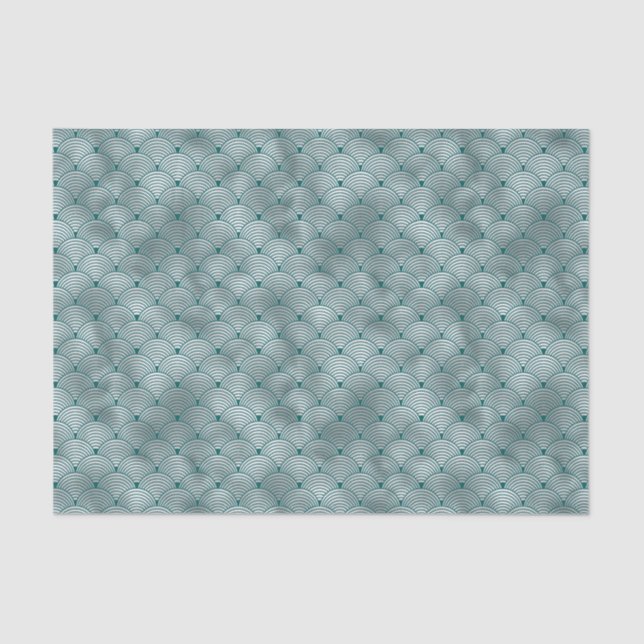 Papel De Seda Moderno Verde azulado de plata Art Deco (Anverso)