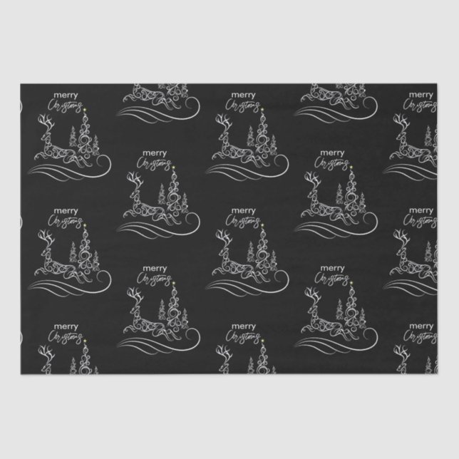 Papel De Seda Moderno y elegante árbol de navidad y reno (Anverso)