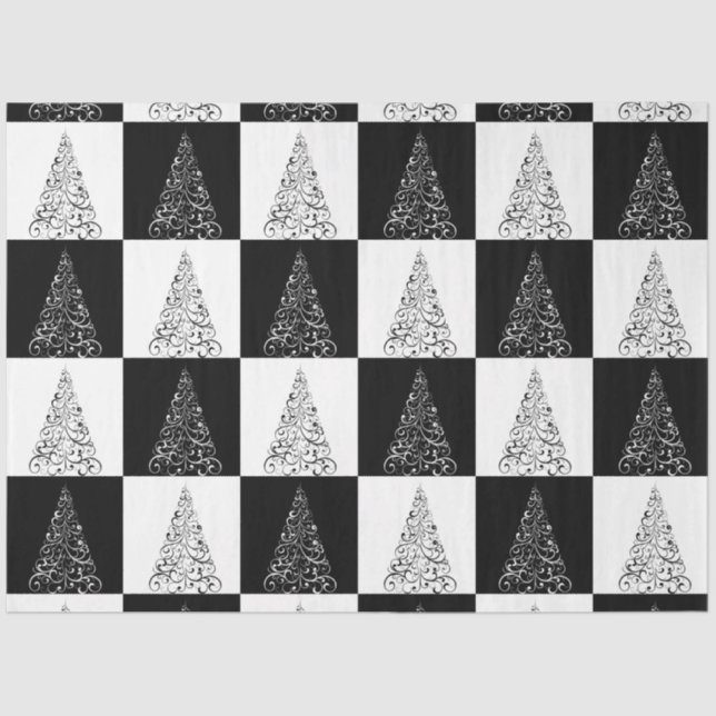 Papel De Seda Moderno y elegante árbol negro de Navidad (Anverso)