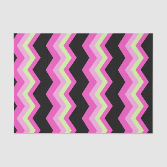 Papel De Seda moderno zigzag patrón negro fuchsia chevron (Anverso)