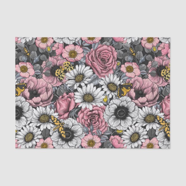 Papel De Seda Modos de mezcla de flores en rosa y gris (Anverso)