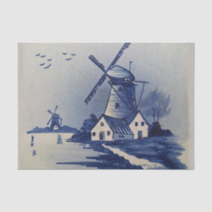 Papel De Seda Molino de viento azul vintage Delft