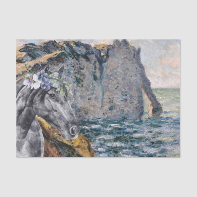 Papel De Seda Monet Cliff de Aval y Caballo Negro (Anverso)