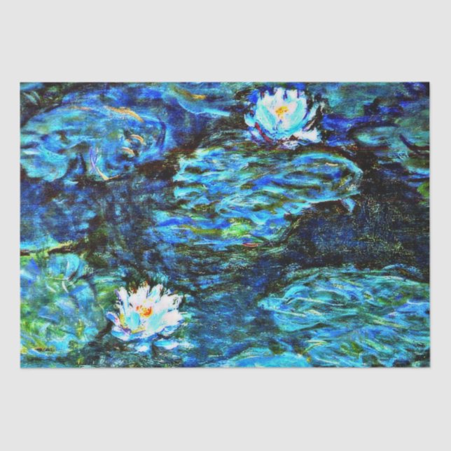 Papel De Seda Monet - Lilis de agua, azul, (Anverso)