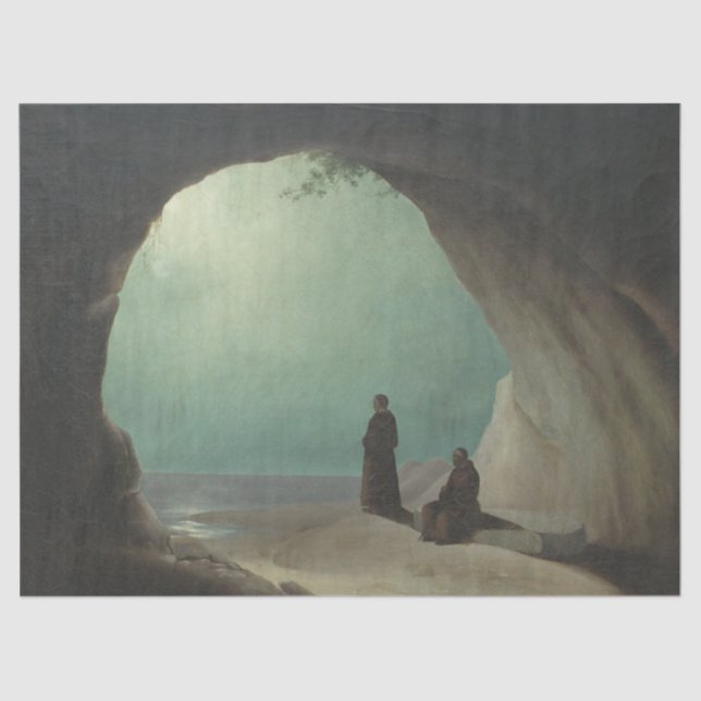 Papel De Seda Monjes en un Grotto (por Carl Blechen) (Anverso)