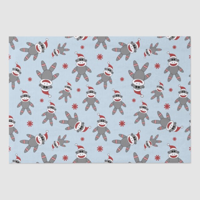 Papel De Seda Mono De Sock Con Sombrero De Santa Sobre Navidades (Anverso)