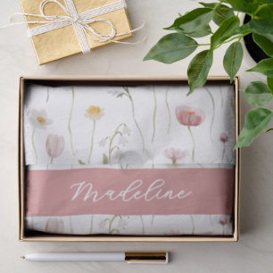Papel De Seda Monograma acuarela de flor silvestre rosa polvorie