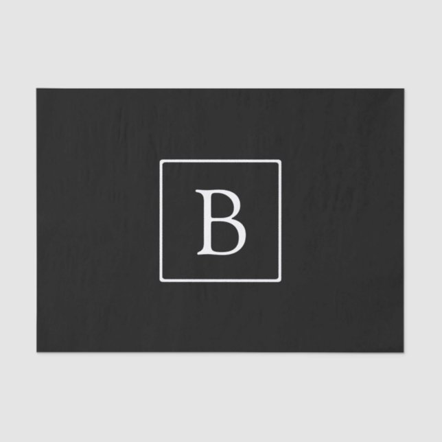 Papel De Seda Monograma clásico simple | Texto negro con blanco (Anverso)