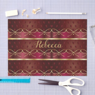 Papel De Seda Monograma Color Burgundy Vintage Lujo Decorado