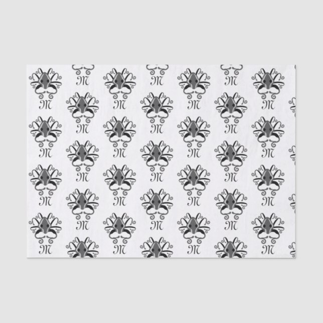 Papel De Seda Monograma de calamar gris (Anverso)