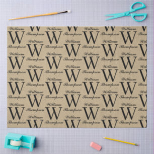 Papel De Seda Monograma de Caligrafía Script Marrón Kraft Rústic