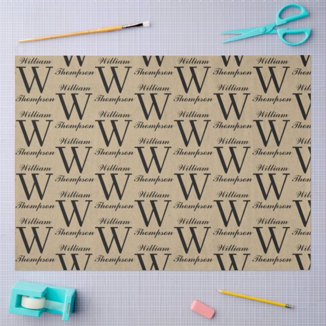 Papel De Seda Monograma de Caligrafía Script Marrón Kraft Rústic (Artesanía)