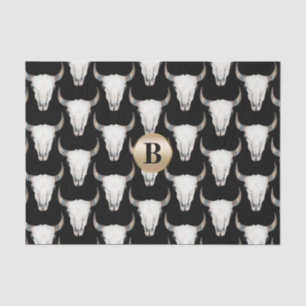 Papel De Seda Monograma de cráneo de vaca rústico personalizado