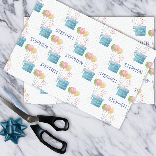 Papel De Seda Monograma de cumpleaños feliz con nombre personali (Subido por el creador)