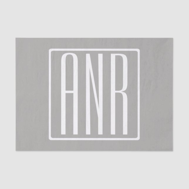 Papel De Seda Monograma de Iniciales | Blanco Sobre Gris Claro (Anverso)