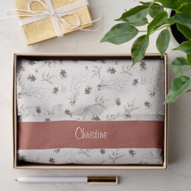 Papel De Seda Monograma de invierno boho rojo Winterberry (Regalo )
