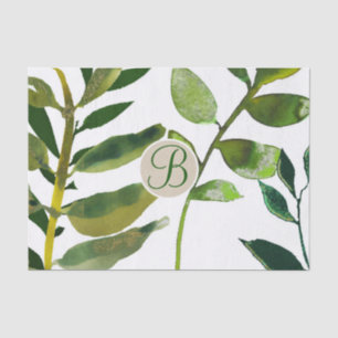 Papel De Seda Monograma de letra inicial de hojas verdes botánic