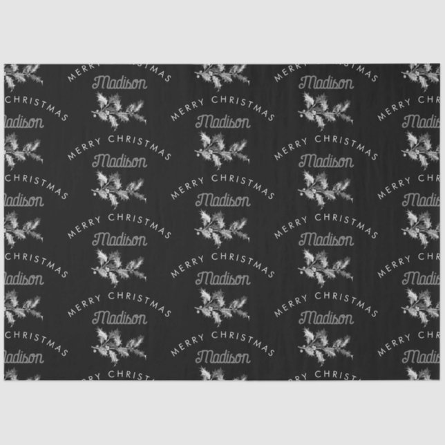Papel De Seda Monograma de navidad de merry negro personalizado (Anverso)