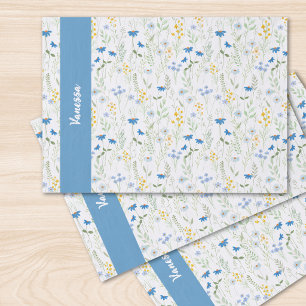 Papel De Seda Monograma de nombre acuarela Flor silvestre azul