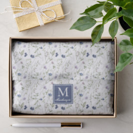 Papel De Seda Monograma de nombre en acuarela de flor silvestre 