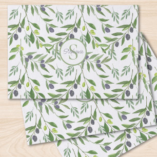 Papel De Seda Monograma de nombre patrón de olivo country francé