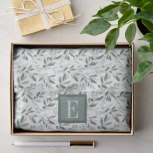 Papel De Seda Monograma de olivo en verde salvia estilo francés