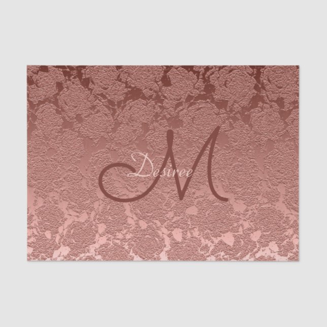 Papel De Seda Monograma de oro Rosa Modelo artístico elegante Fl (Anverso)