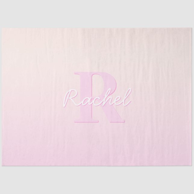 Papel De Seda Monograma de Personalizable corto | Ombre rosa y r (Anverso)