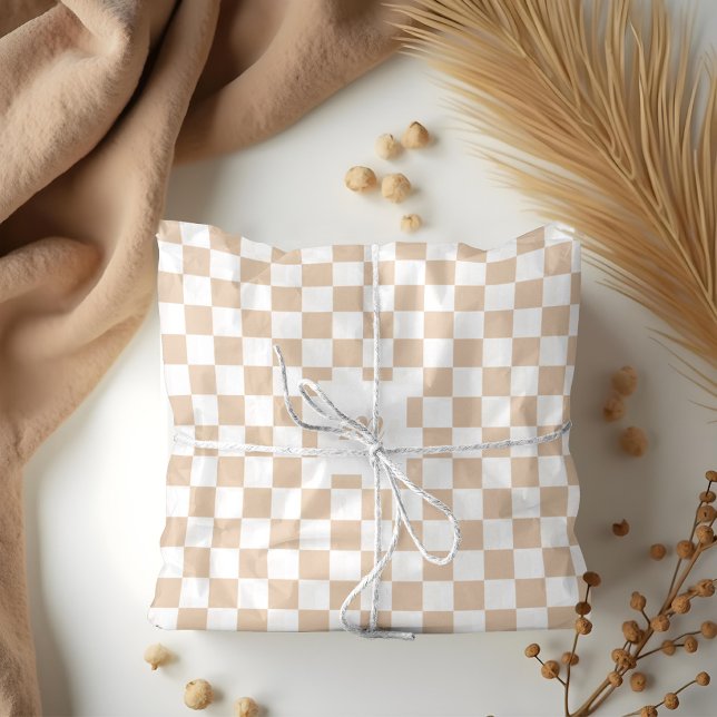 Papel De Seda Monograma de Personalizado de patrones retro moder (Modern Retro Chequered Pattern Custom Monogram Tan Tissue Paper)