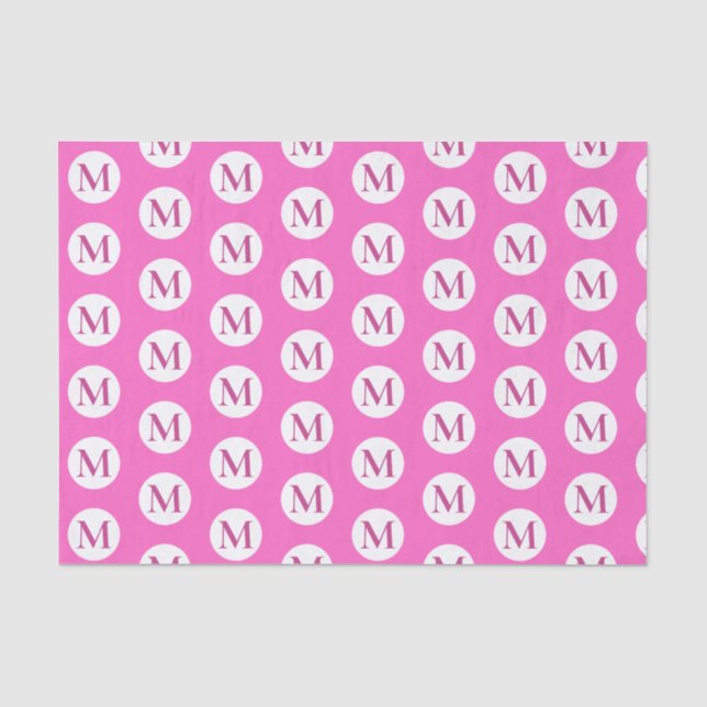 Papel De Seda Monograma de Punto de Polka Rosa (Anverso)