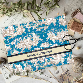 Papel De Seda Monograma de tela azul turquesa de jouy