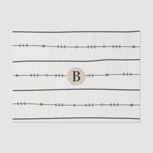 Papel De Seda Monograma del Boho ruso Moda Baby Shower Kraft mod (Anverso)