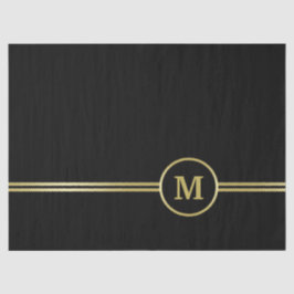 Papel De Seda Monograma dorado elegante sobre negro