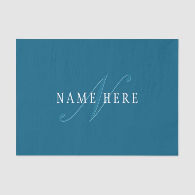 Papel De Seda Monograma elegante | Azul océano (Anverso)