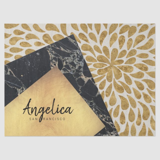 Papel De Seda Monograma elegante de la piedra del mármol del (Anverso)