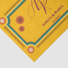 Papel De Seda Monograma floral amarillo inicia Boda indio