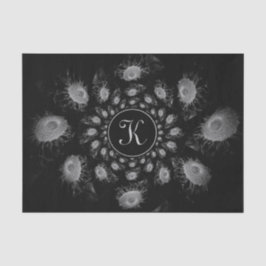 Papel De Seda Monograma Floral Negro Y Blanco Elegante
