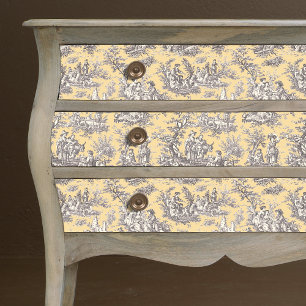 Papel De Seda Monograma Floral Toile Gris Amarillo Vintage
