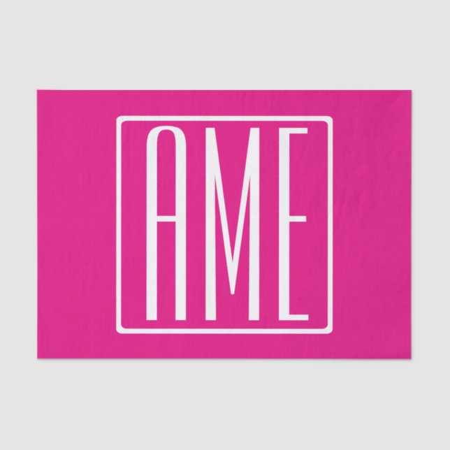 Papel De Seda Monograma inicial | Blanco Sobre Rosa Caliente (Anverso)