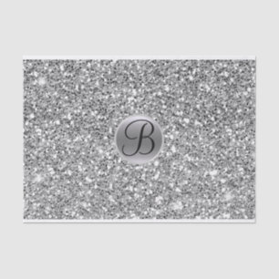 Papel De Seda Monograma Inicial Brillo Glitter Glam Plata