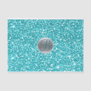 Papel De Seda Monograma Inicial Glam Brillante Destello Teal Acu