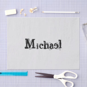 Papel De Seda Monograma minimalista moderno con nombre gris negr