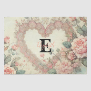 Papel De Seda Monograma nombre vintage corazones floral acuarela