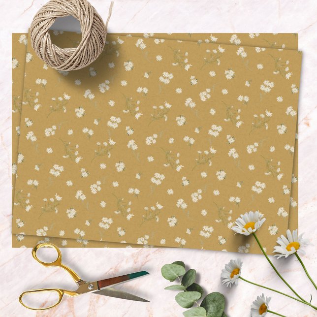 Papel De Seda Monograma Patrón floral de margarita blanca (In situ)