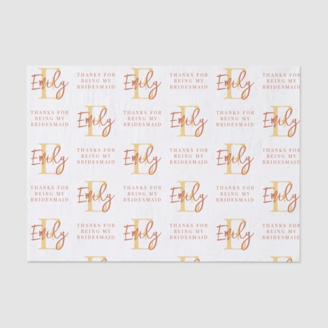 Papel De Seda Monograma Patrón Terracota Bridesmaid Gracias A Ti (Anverso)