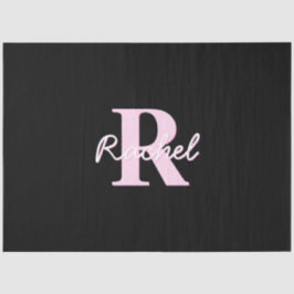 Papel De Seda Monograma personalizable lindo | Rosa claro y negr