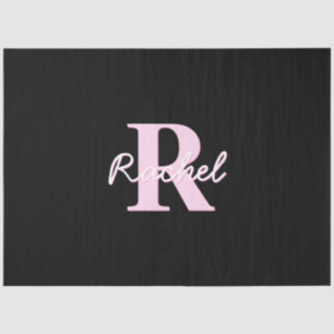 Papel De Seda Monograma personalizable lindo   Rosa claro y negr