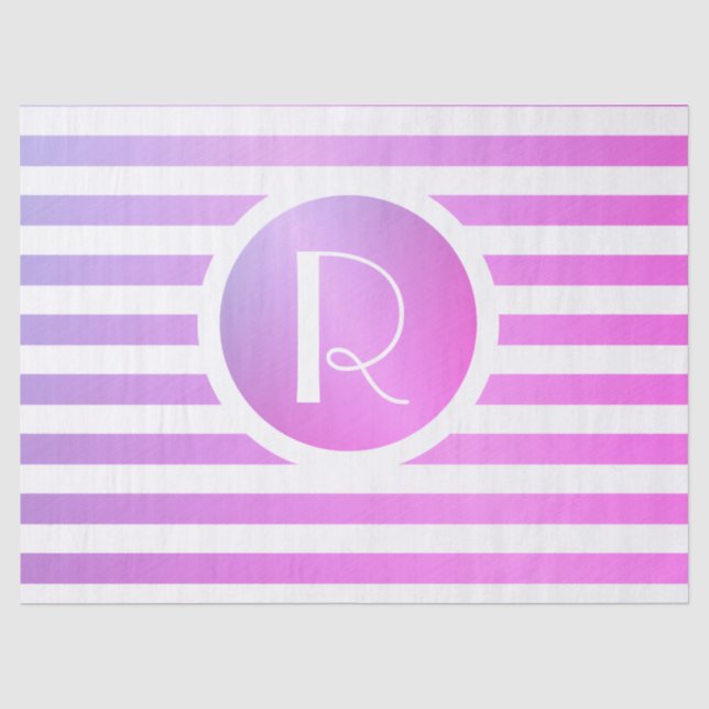 Papel De Seda Monograma Rayas Moradas y Blancas (Anverso)