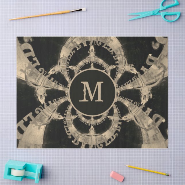 Papel De Seda Monograma rústico Sepia de cráneo occidental (Artesanía)