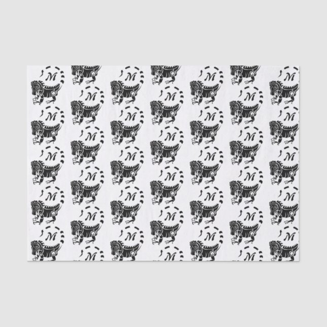 Papel De Seda Monograma tribal de iguana (Anverso)